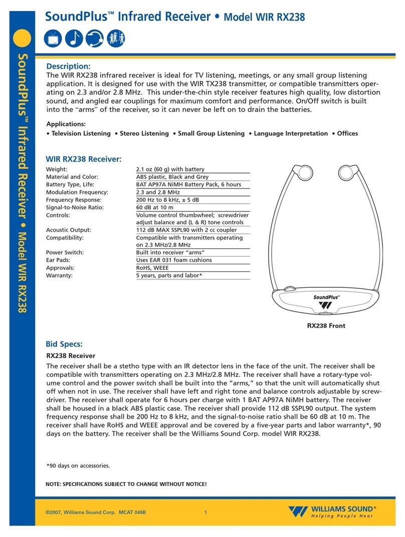 Williams Sound SoundPlus Infrared Receiver WIR RX238 User manual