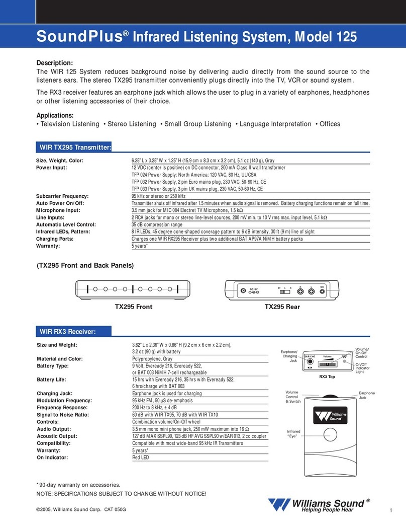 Williams Sound SoundPlus Infrared Listening System 125 Specification sheet Williams Sound SoundPlus Infrared Listening System 125 Specification sheet