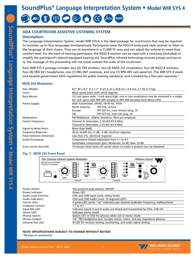 Williams Sound Language Interpretation System WIR SYS 4 Specification sheet