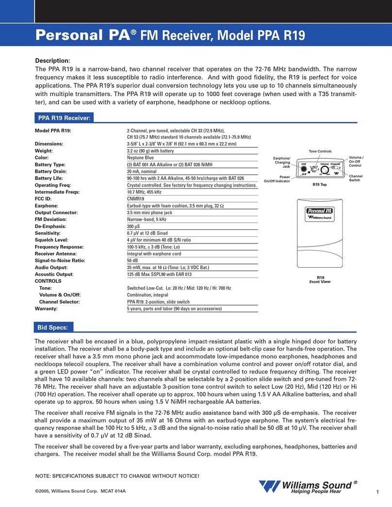 Williams Sound Personal PA Receiver PPA R19 User manual Williams Sound Personal PA Receiver PPA R19 User manual