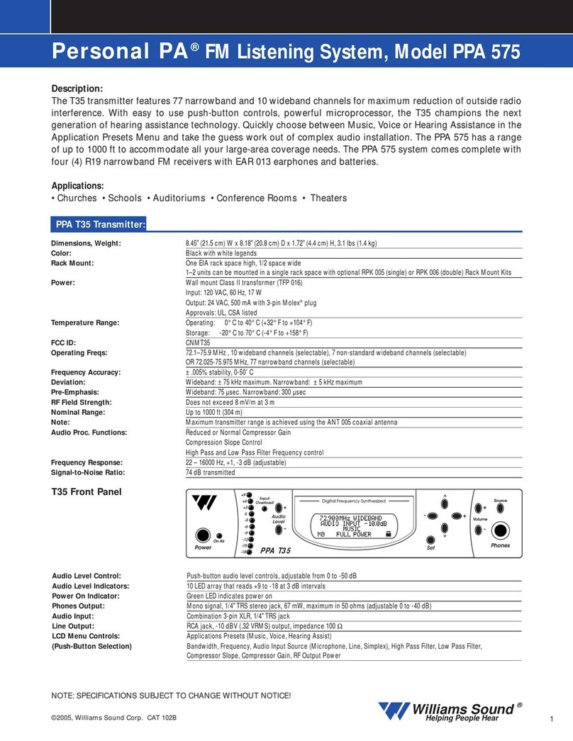 Williams Sound FM Listening System PPA 575 User manual