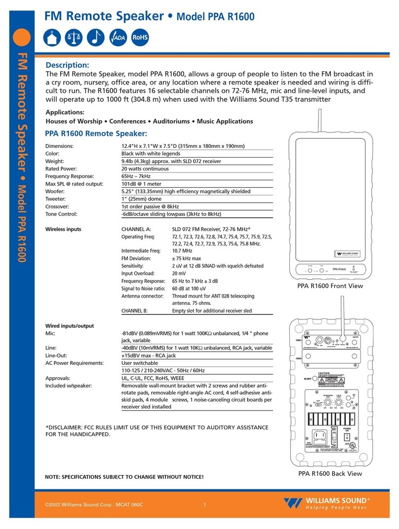 Williams Sound PPA R1600 Specification sheet