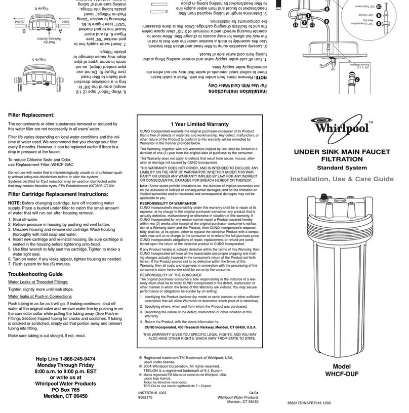 Whirlpool WHCF-DUF User manual