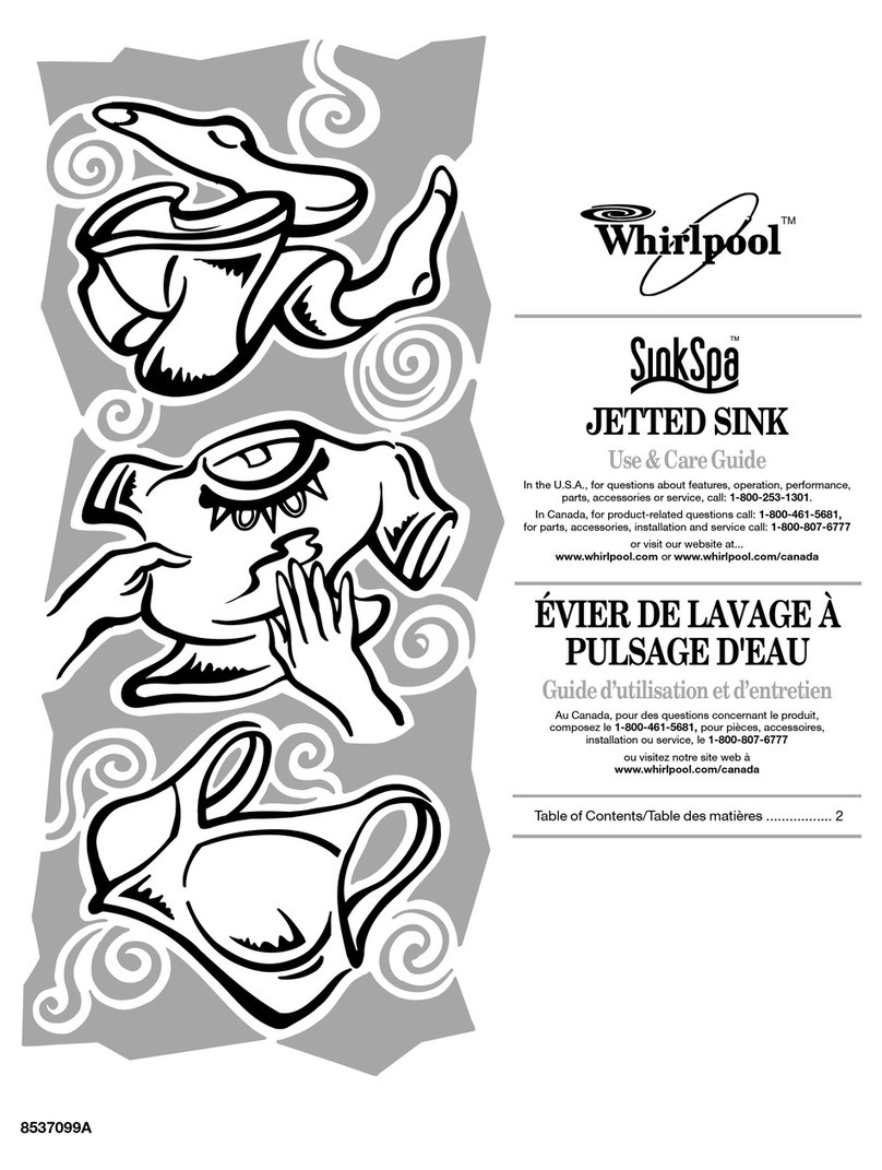 Whirlpool JETTED SINK Use & care guide