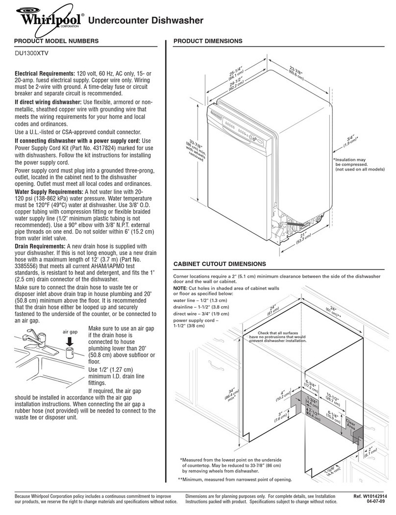 Whirlpool DU1300XTV Dimensions and Requirements Whirlpool DU1300XTV Dimensions and Requirements