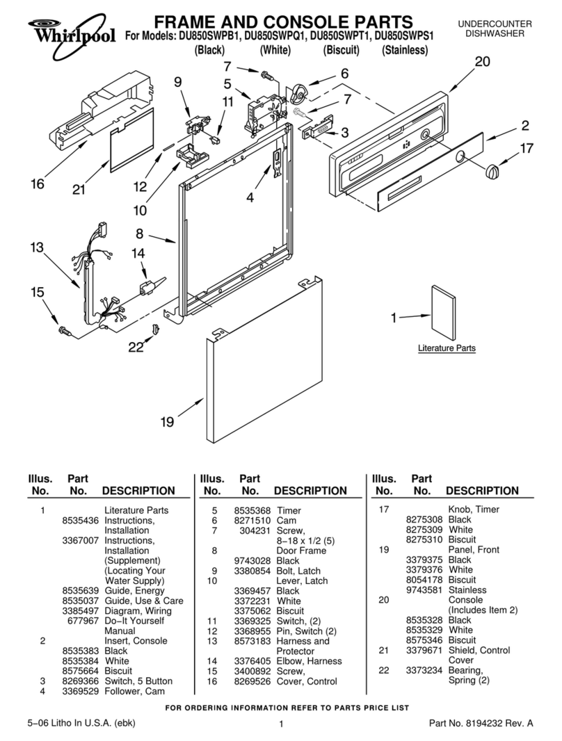 Whirlpool DU850SWPB1 parts list