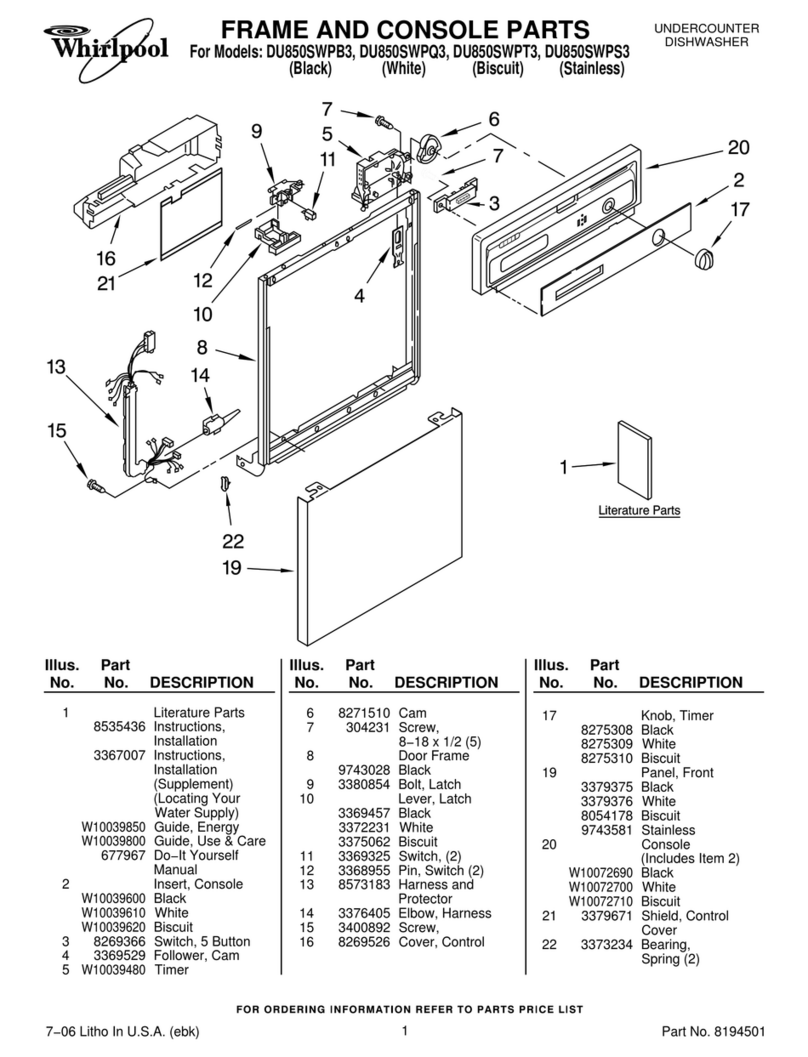 Whirlpool DU850SWPB3 parts list