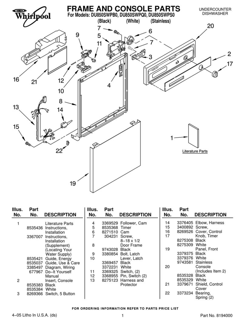 Whirlpool DU850SWPB0 parts list