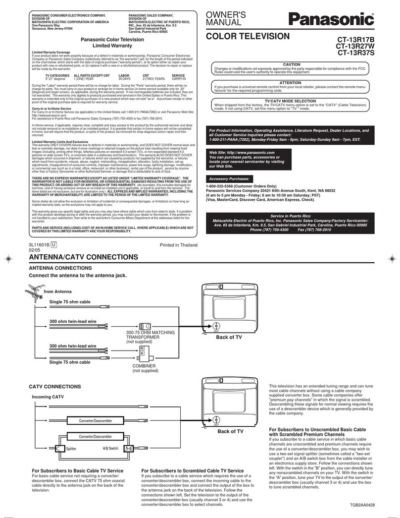 Panasonic CT13R17B - 13" COLOR TV User manual