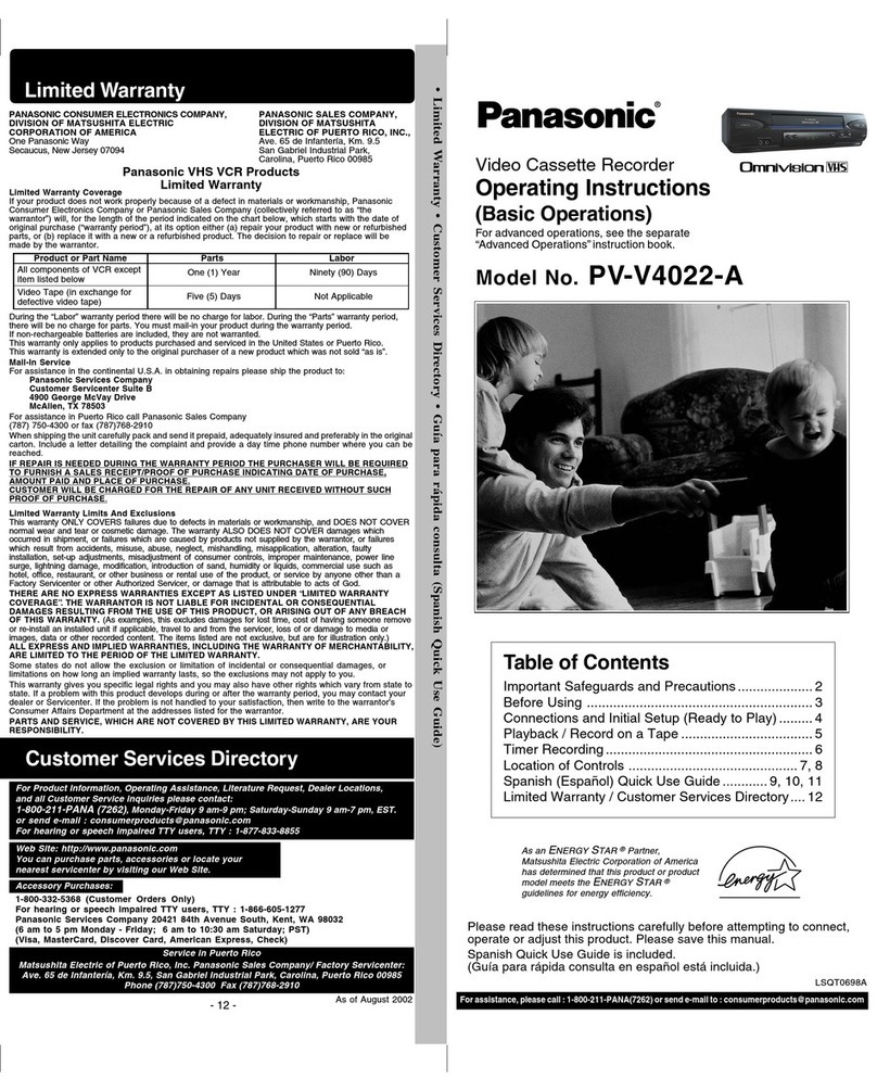 Panasonic PV-V4022-A User manual