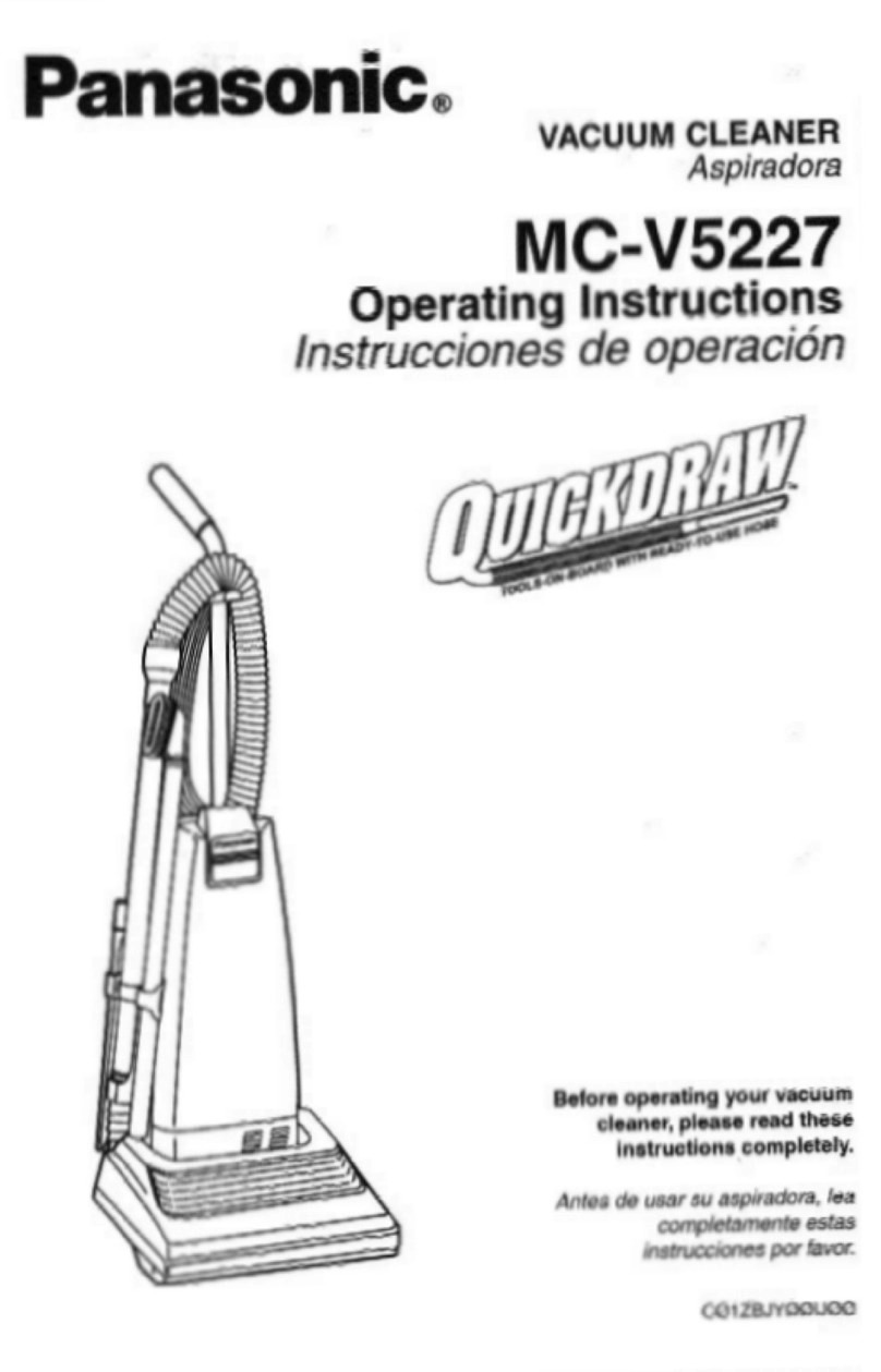 Panasonic MCV5227 - UPRIGHT VACUUM operating instructions