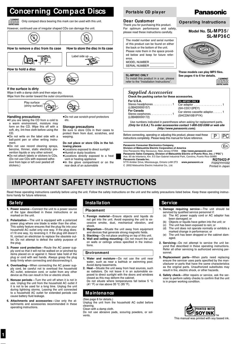 Panasonic SLMP35 - PORT. CD PLAYER User manual