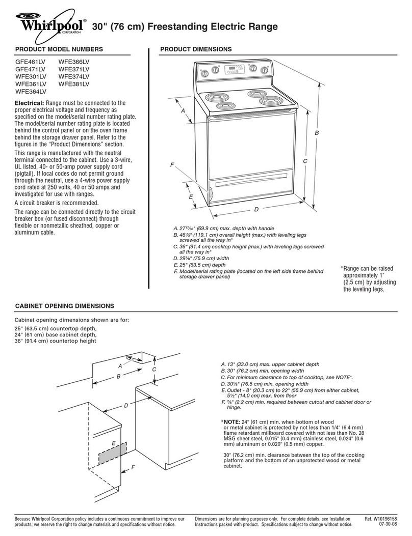 Whirlpool Gold GFE461LV Dimensions and installation information