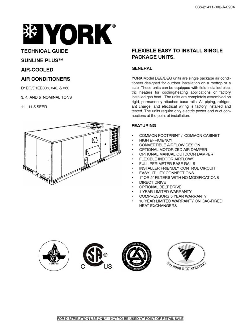 York SUNLINE PLUS D1EE036 Quick start guide