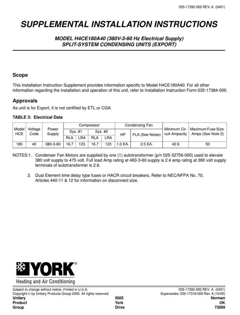 York SUPPLEMENTAL H4CE180A40 Owner's manual