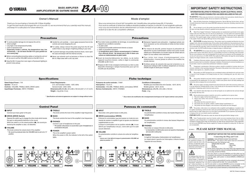 Yamaha BA-10 owner's manual