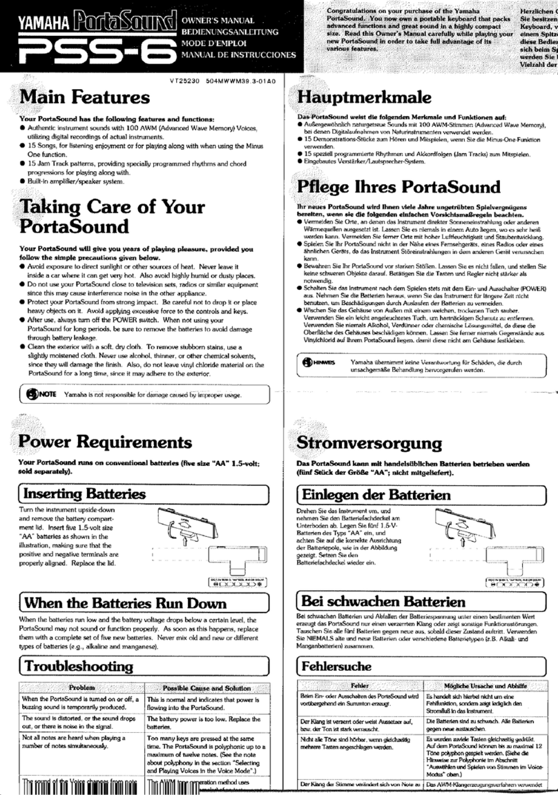 Yamaha PortaSound PSS-6 owner's manual