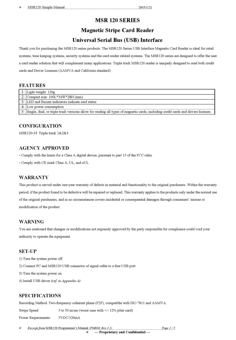 Unitech MSR 120 Series Specification sheet Unitech MSR 120 Series Specification sheet