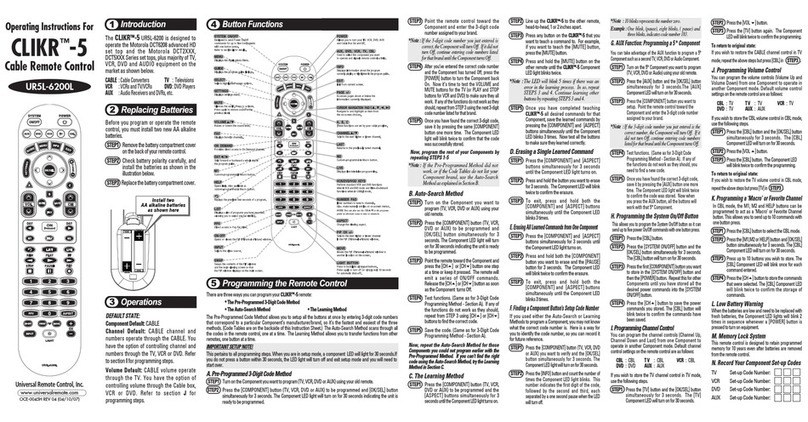 Universal Remote Control CLIKR-5 UR5L-6200L operating instructions