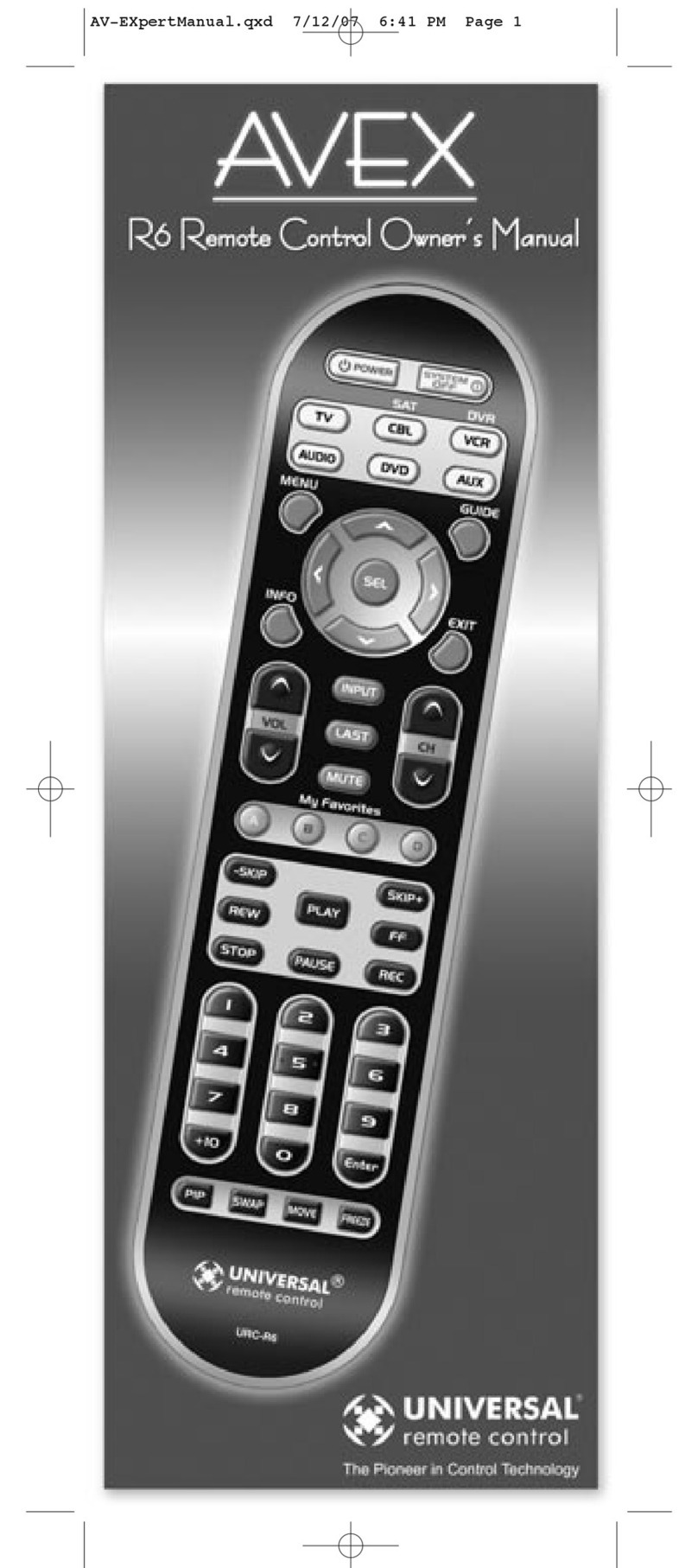 Universal Remote Control AVEX R6 User manual
