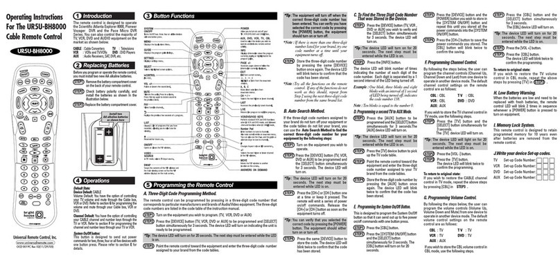 Universal Remote Control UR5U-BH8000 User manual