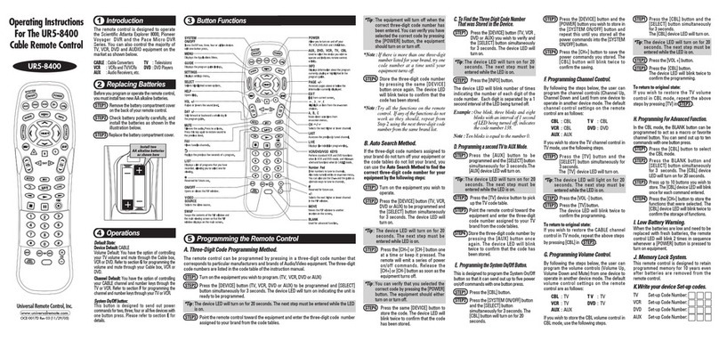 Universal Remote Control UR5-8400 User manual Universal Remote Control UR5-8400 User manual