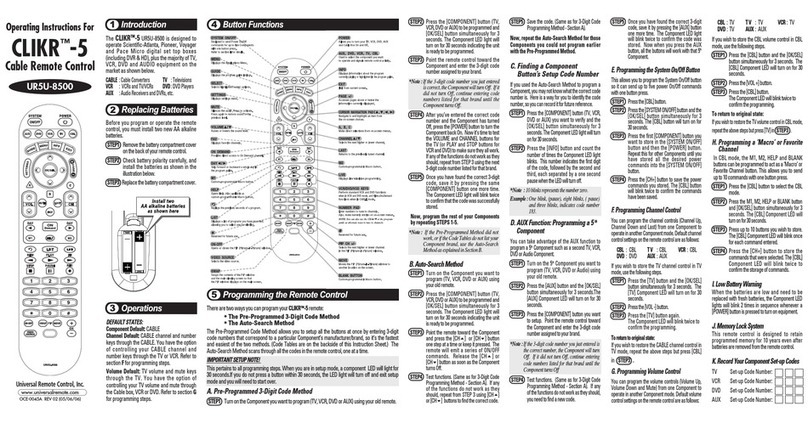 Universal Remote Control CLIKR-5 UR5U-8500 User manual Universal Remote Control CLIKR-5 UR5U-8500 User manual