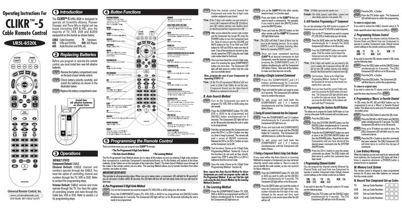 Universal Remote Control CLIKR-5 UR5L-8520L User manual Universal Remote Control CLIKR-5 UR5L-8520L User manual