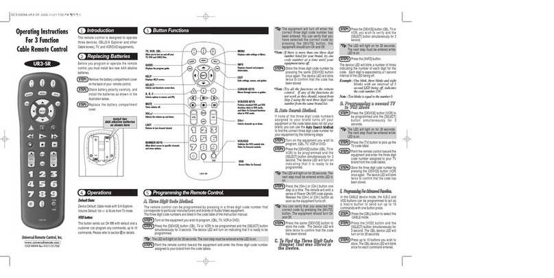 Universal Remote Control UR3-SR operating instructions