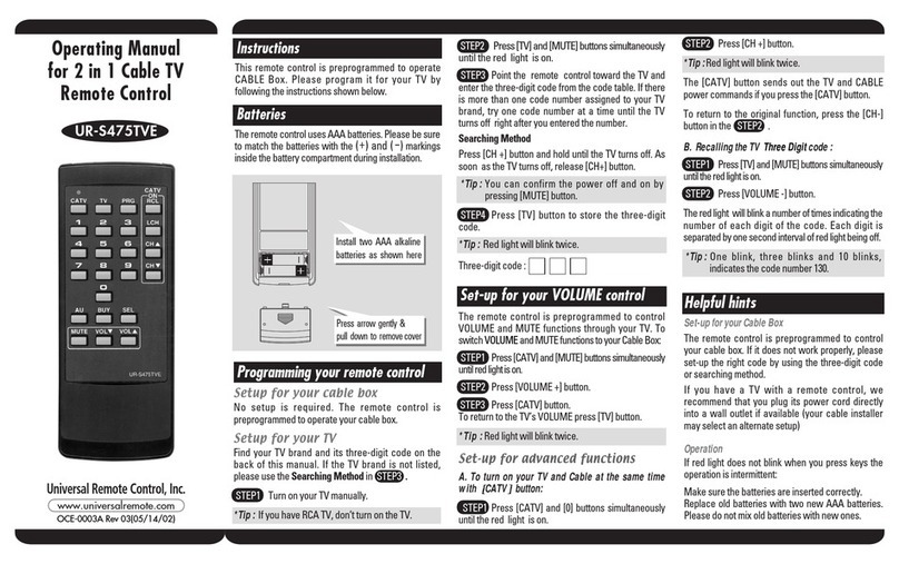 Universal Remote Control UR-S475TVE User manual