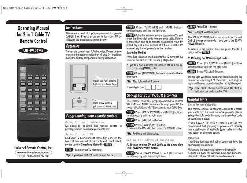 Universal Remote Control UR-P95TVE operating manual Universal Remote Control UR-P95TVE operating manual