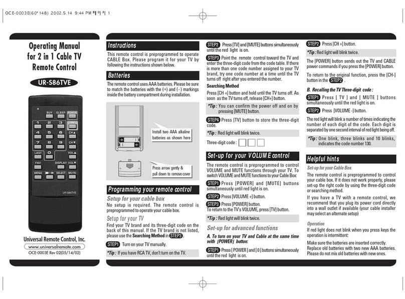 Universal Remote Control UR-S86TVE User manual Universal Remote Control UR-S86TVE User manual