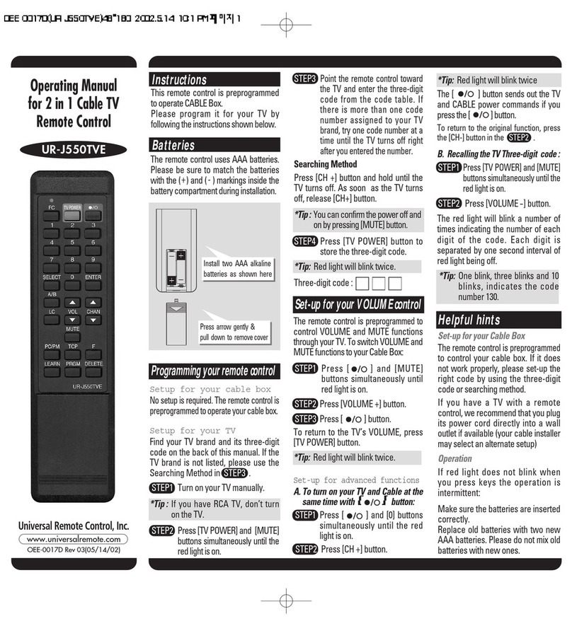 Universal Remote Control UR-J550TVE User manual