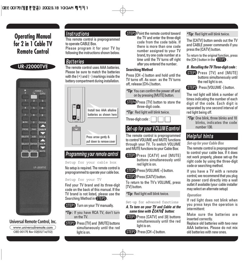 Universal Remote Control UR-J2000TVE operating manual