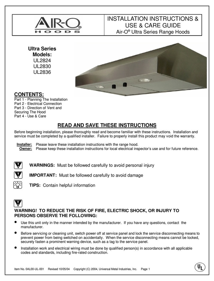 Air-O Hoods UL2824 Installation instructions and use and care guide
