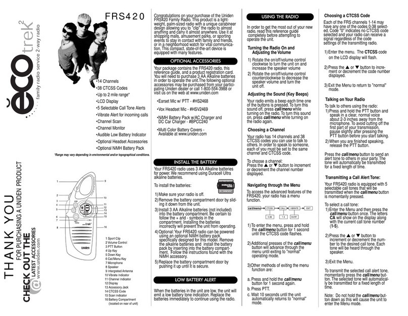 Uniden FRS420 owner's manual