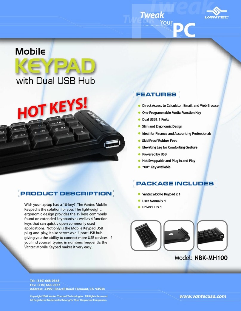 Vantec Mobile Keypad with Dual USB Hub NBK-MH100 User manual