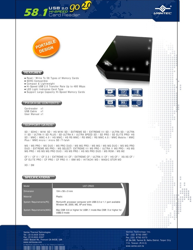 Vantec Hi-Speed USB 2.0 Card Reader UGT-CR920 User manual