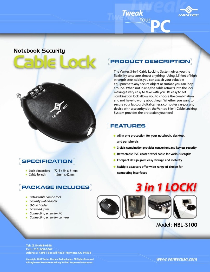 Vantec Notebook Security Cable Lock NBL-S100 User manual