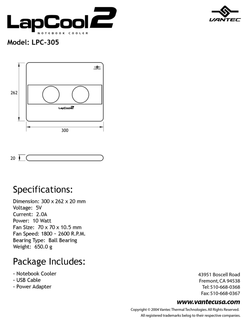 Vantec LapCool 2 Notebook Cooler LPC-305 User manual