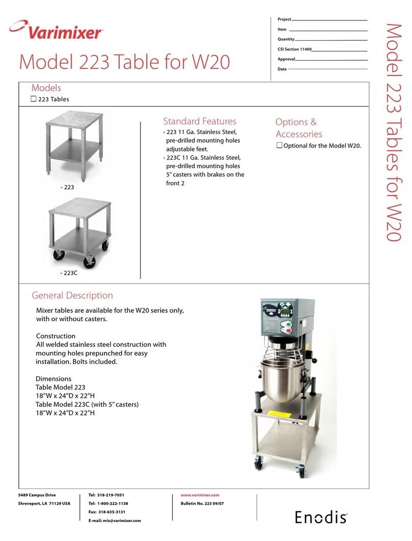 Varimixer Table for W20 223 Specifications