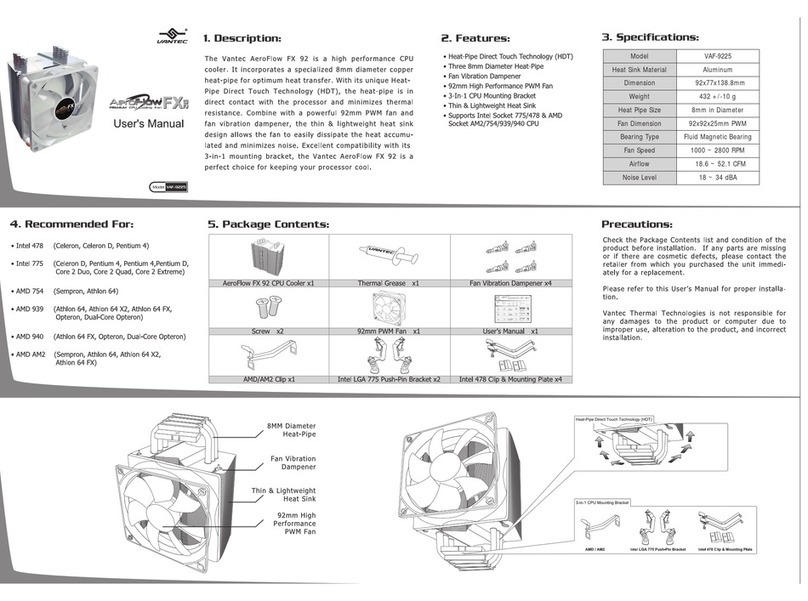 Vantec CPU Cooler VAF-9225 User manual Vantec CPU Cooler VAF-9225 User manual