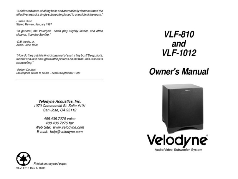 Velodyne VLF-1012 owner's manual