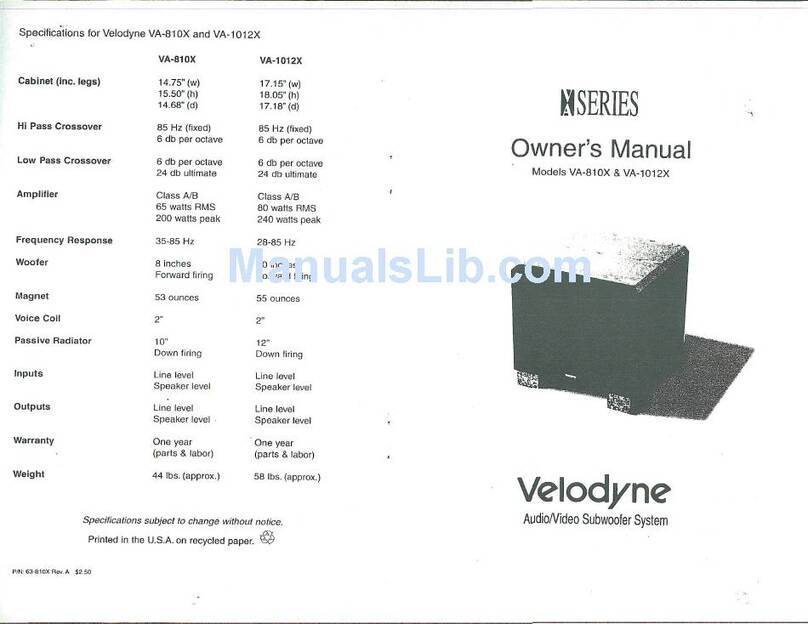 Velodyne SERIES VA-1012X owner's manual