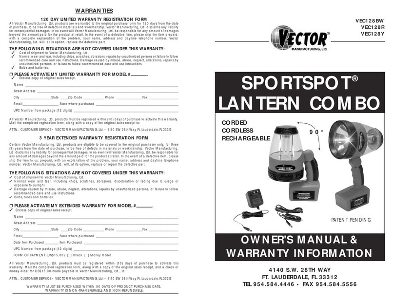 Vector SPORTSPOT VEC128BW Owner's manual & warranty