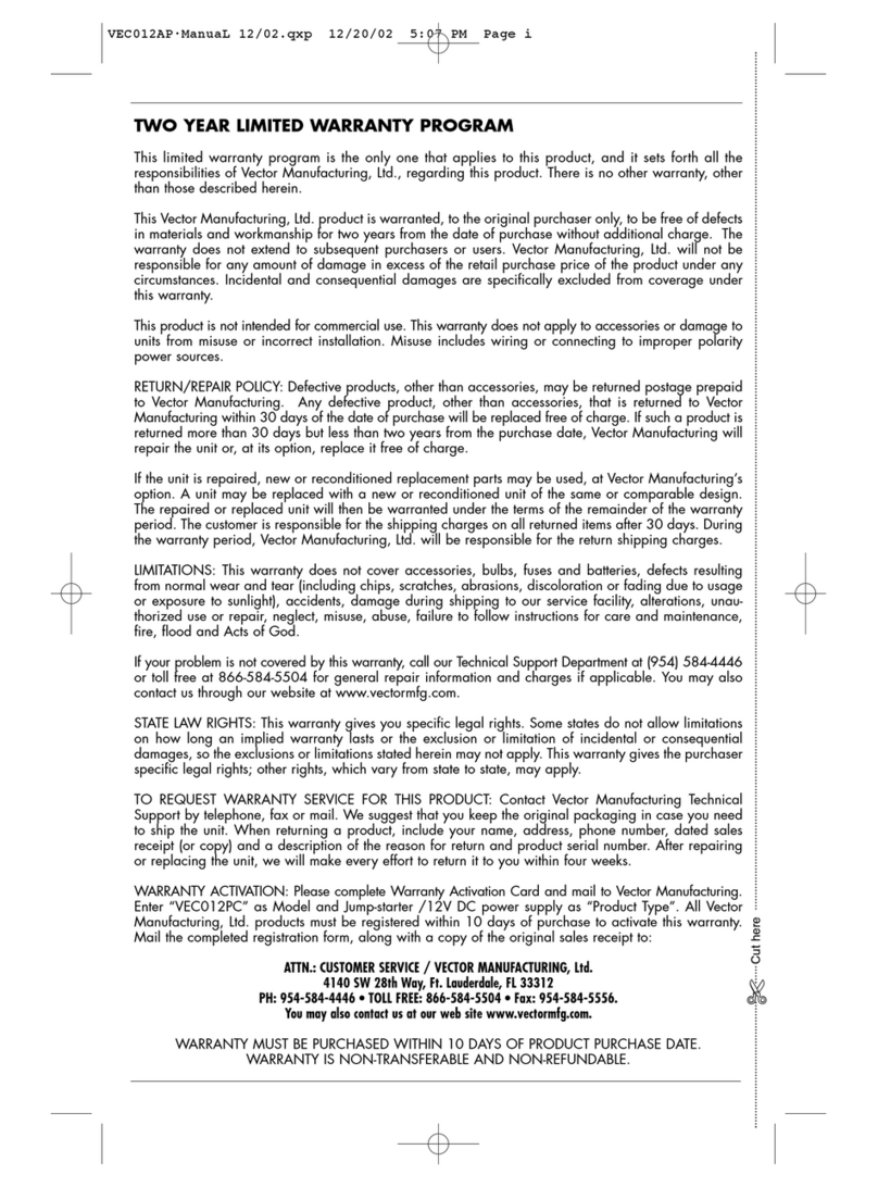 Vector VEC012AP Owner's manual & warranty information