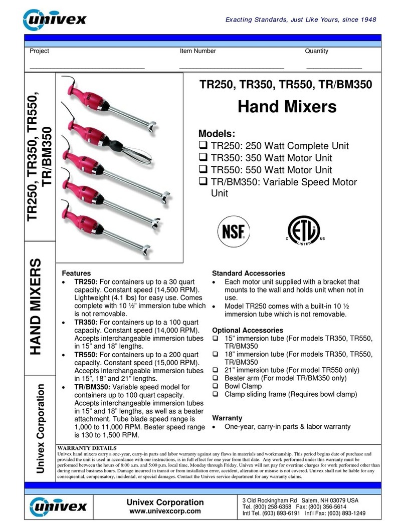 Univex TR/BM350 Specifications