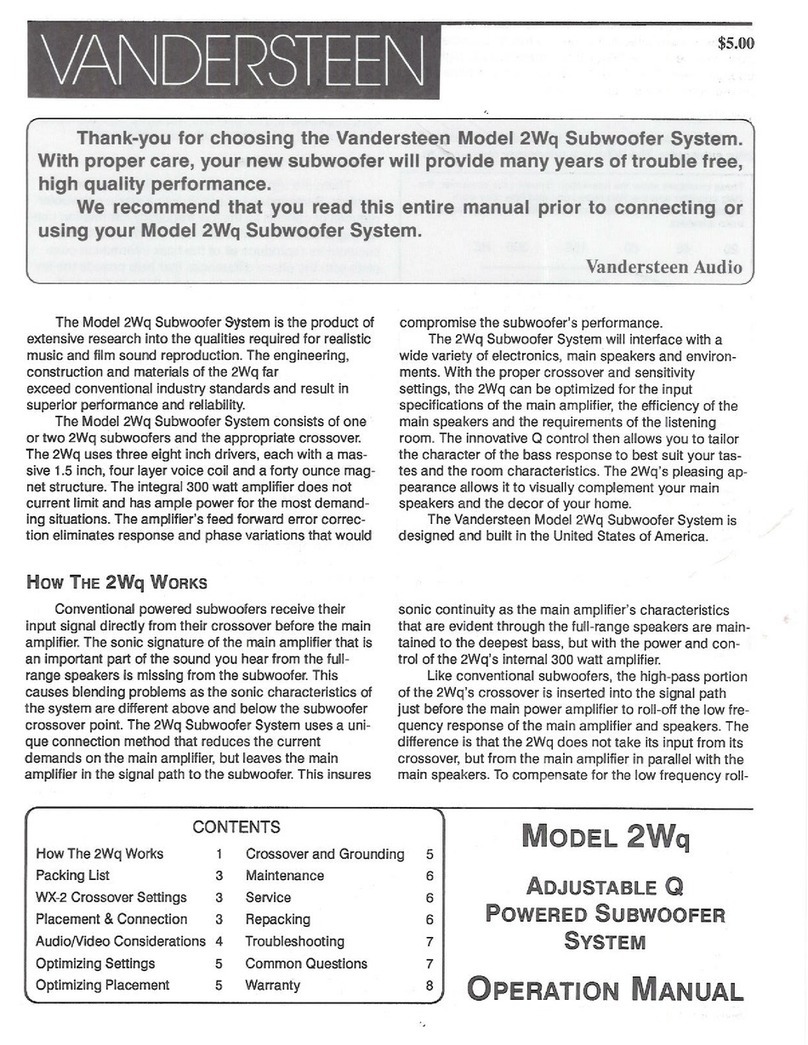 Vandersteen Audio 2WQ Operation manual
