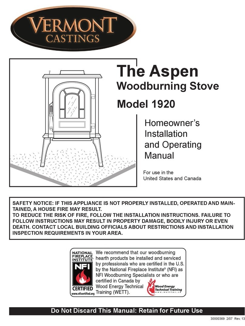 Vermont Castings The Aspen 1920 Homeowner's installation and operating manual