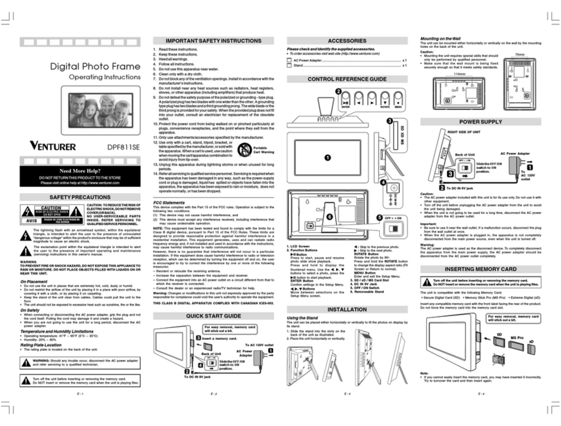 Venturer DIGITAL PHTO FRAME DPF811SE operating instructions